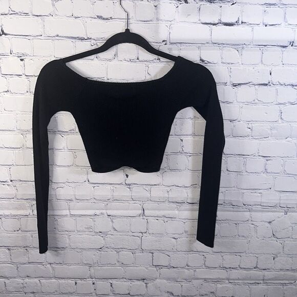 ✨ Tiger Mist Long Sleeve Black Crop Top - Size Extra Small - Picture 2 of 2